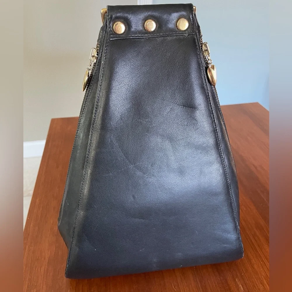 Black hard leather backpack handbag purse /backpack style
